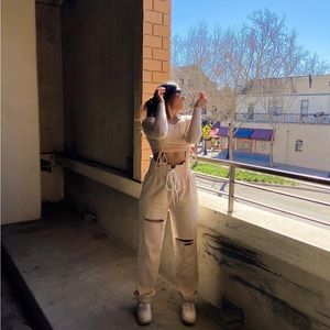 Tan ripped sweatpants